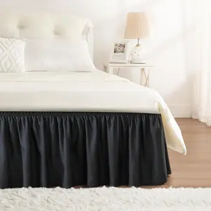 Black Bed Skirt King Size 15 Inch Drop, Elastic Bed Skirting for Bed Base and Frame, Bedding Dust Ruffle Easy to Install, Lightweight Wrap Around Adjustable Bedskirt