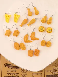 10 Pairs Fun Japanese Korean Food Simulation Chicken Wing Leg French Fries Egg Tart Earrings, Creative Girls Heart Ear Hooks Jewelry