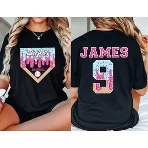 Personalized Baseball Drip Mama Shirt,Team Mom T Shirt with Kid Name number, Mascot Custom Jersey, ice cream drip tee, Mother's Day Gift