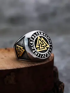 Men's Vintage Stainless Steel Ring, Statement Multi Ring, Personalized Geometric Symbol Ring for Party, Daily Clothing Decor, Trendy All-match & Exquisite Jewelry for Birthday Gift