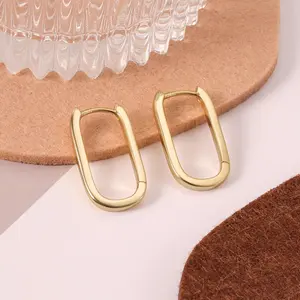 925 Sterling Silver Hoop Earrings for Women Trendy Small Square Hypoallergenic 14K Gold Plated Hoop Earrings Geometric Minimalist Rectangle Hoops Earrings