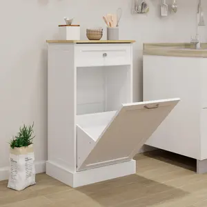 Bellemave White E1 MDF Tilt-Out Trash Cabinet with 1 Drawer & 1 Compartment for Kitchen Island & Laundry Storage 19.68x13.77x35.62 inches Freestanding Cupboard Modern Sideboard