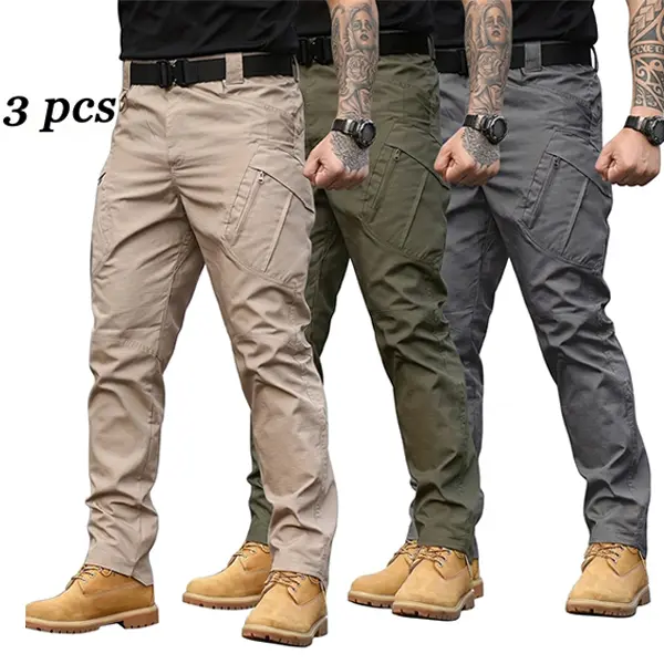 3-Pack Men’s Tactical Pants – Slightly Stretchable Waterproof Fabric, Durable Hard Shell Construction, Wear-Resistant Workwear Pants, Checkered Fabric, Suitable for Hiking, Casual Wear, and Work, Multi-Pocket Design (Belt Not Included)