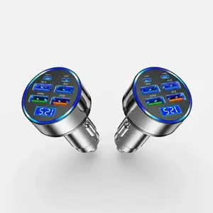 6-In-1 Fast Charging Car Charger, 2 Counts Multi-Functional USB Port Adapters, Multiple Protection Features, Voltage Display, Portable Car Adapter, Car Gadgets