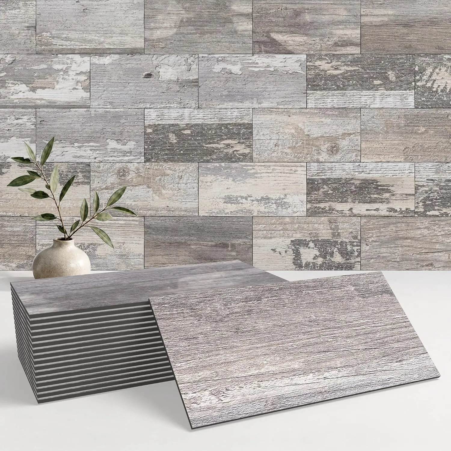 100 Pieces Peel and Stick Backsplash, 3" x 6" PVC Subway Tile, Upgraded Distressed Wood Stick On Tile, Waterproof Removable Wall Tile for Kitchen, Bathroom, Fireplace, RV