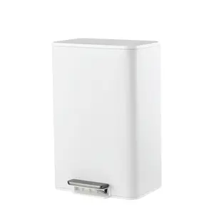 Garvee Space-Saving Stainless Steel Trash Can with Soft-Close Lid – Rectangular Step Bin with Foot Pedal & Removable Inner Bucket – Ideal for Kitchen/Bathroom/Office/Home