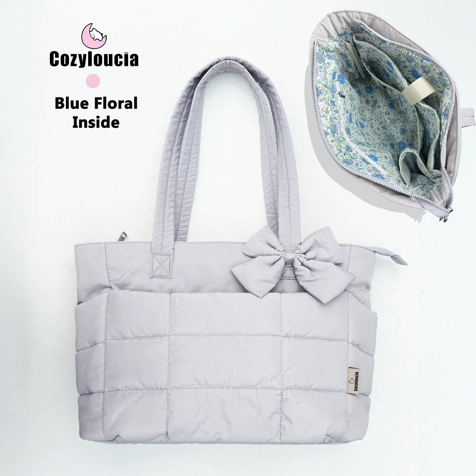 B-Light Grey-Blue Floral-Bow