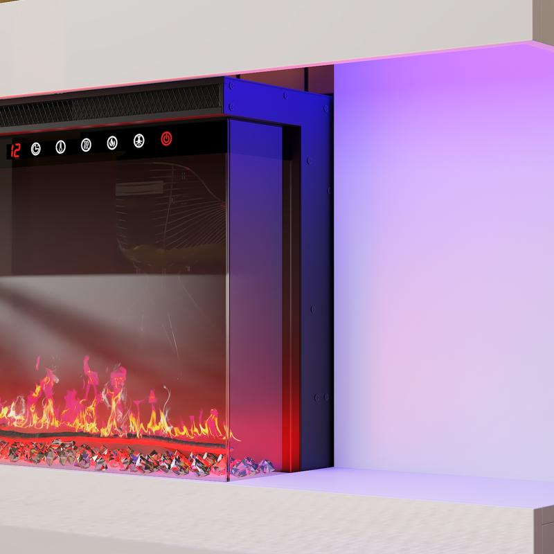 FUFU&GAGA Electric Fireplace TV Stand for TVs up to 70 Inch with LED Light 1500W Adjustable Flame 2-Level Heat Media Entertainment Center Console Table White Black Living Room Furniture Shelf nightstand tv stand