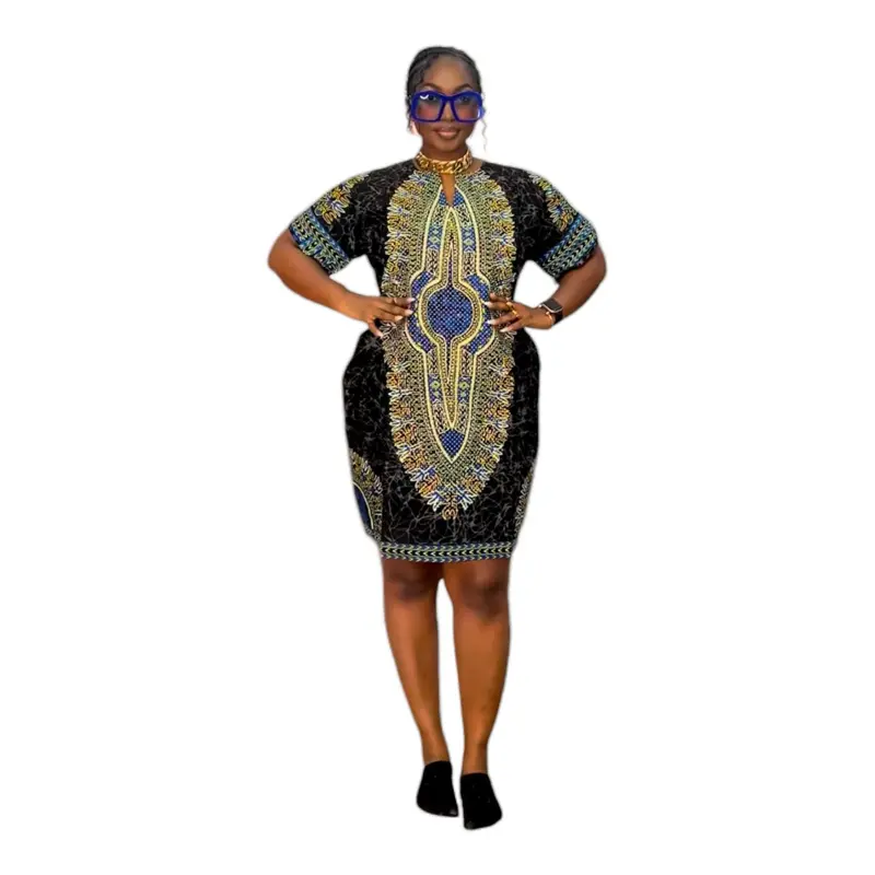 kente bodycon dress Amara Women's African Print Stretch Dress (Kente) XS / Black main image 0