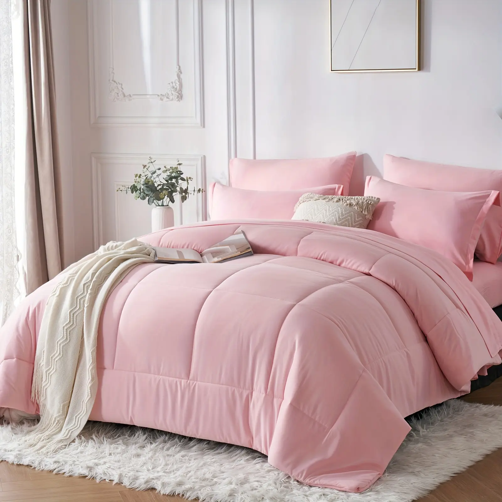 5/7-Piece down Alternative Comforter Suit, Single Bed/Double Bed/Queen Bed/King Bed in a Bag, Soft Microfiber Lightweight Bedding Suit, Suitable for All Seasons
