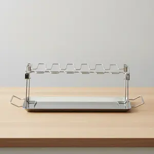 Grill Rack Chicken Leg Holder with Drip Tray, Easy-To-Use Wing Rack, Premium Stainless Steel Chicken Leg Stand for Smokers, Grill Accessories