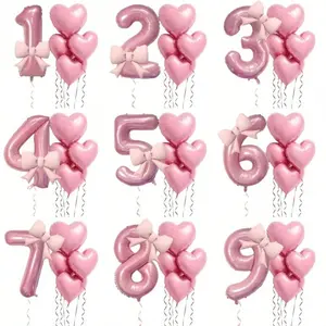 32 inch pink digital bow aluminum film heart balloon room arrangement birthday decoration party party photo tool Heart Shaped Balloons