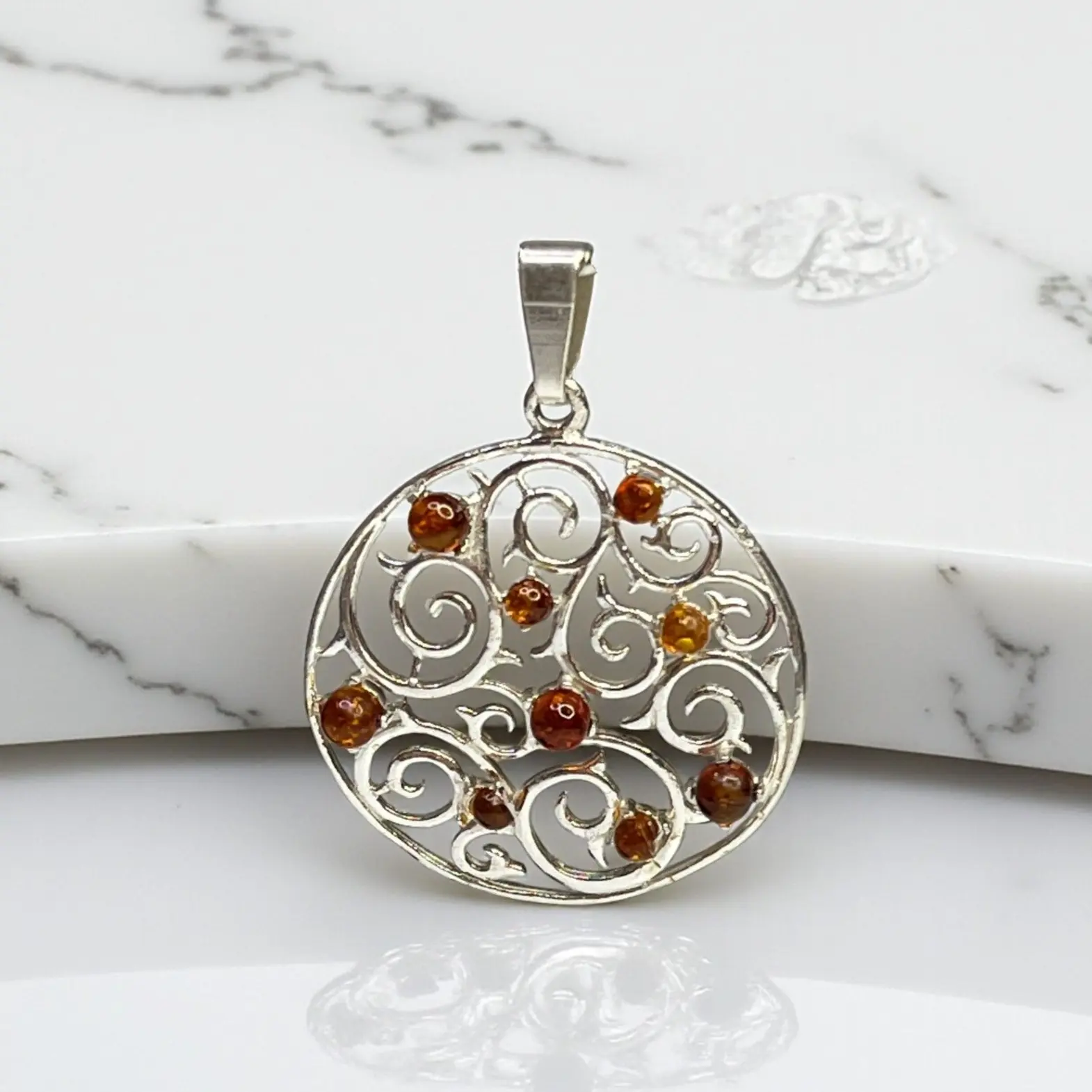 Baltic Amber & 925 Sterling Silver Swirl Pendant Jewelry for Women