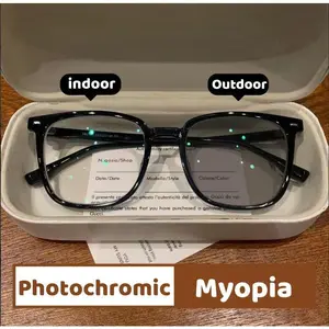 Fashion Color-changing Myopia Glasses Square Frame Photochromic Nearsighted Professional Women Men Eyeglasses Diopter