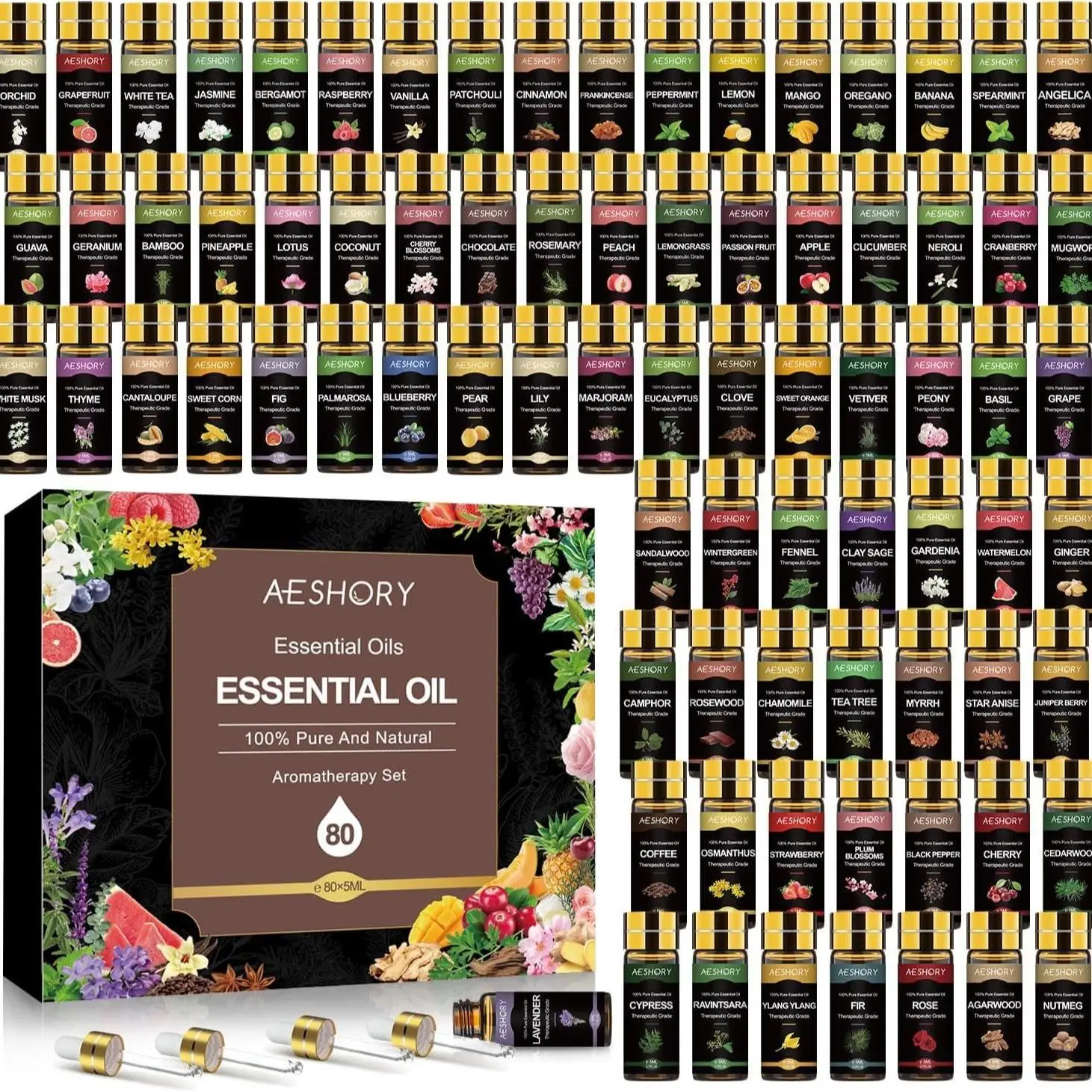 Essential Oils Set – Natural Essential Oil Kit for Diffuser, Aromatherapy, Humidifier, Massage, Skin & Hair Care, Candle Making – Complete Kit with La