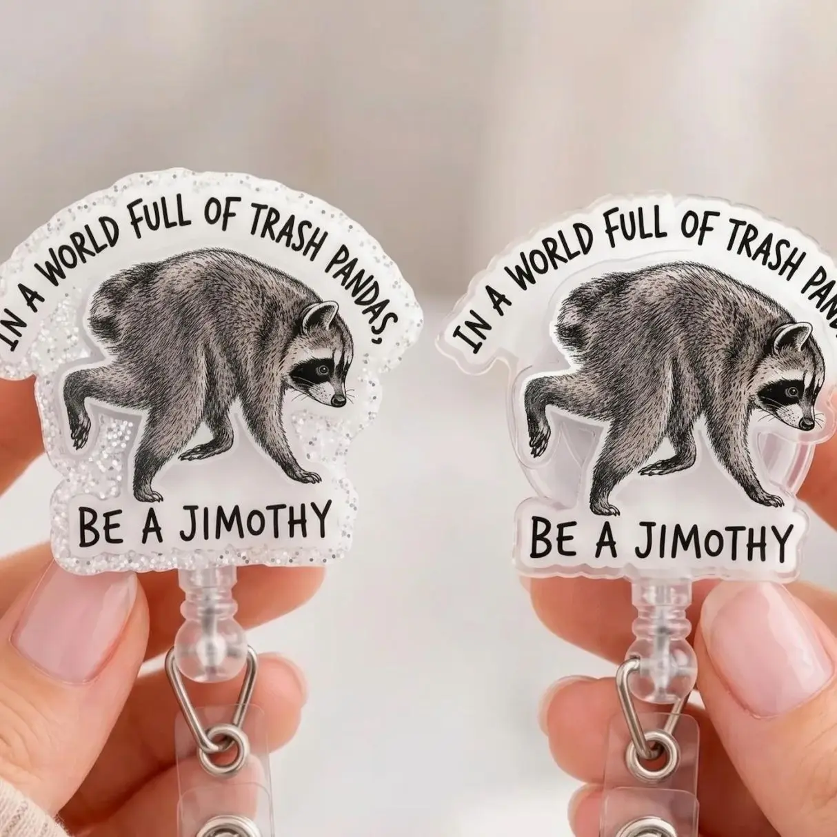 2 ops Jimothy Raccoon Badge Reel, Seattle Short Spine Raccoon ID Holder, Pandas Jimothy Nurse Badge Reel