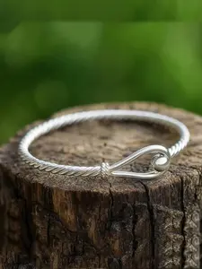 Vintage Boho Handcrafted Twisted Silver Bangle - Ball Clasp Open Cuff Bracelet, Dainty Everyday Jewelry for Her, Birthday & Anniversary Gift