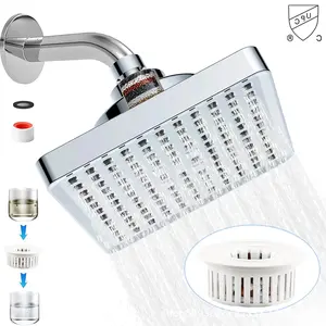 6-inch Square High-Pressure Rainfall Shower Head for Home Use — Ceiling-Mounted/Recessed Installation, Pressure-Boosting Bath Sprayer Set