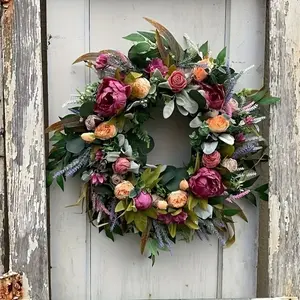 Multicolor Realistic Spring Peony Rose Wreath, Plastic Flower Ring for Home & Office Decor, Perfect for Mother's Day & Easter, Decorative Flower Wreath