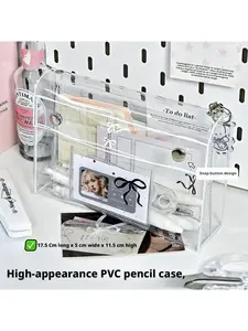 Minimalist ins-style student desktop organizer, niche stationery storage box, makeup bag, PVC transparent snap-on pencil case, large capacity, vertical design