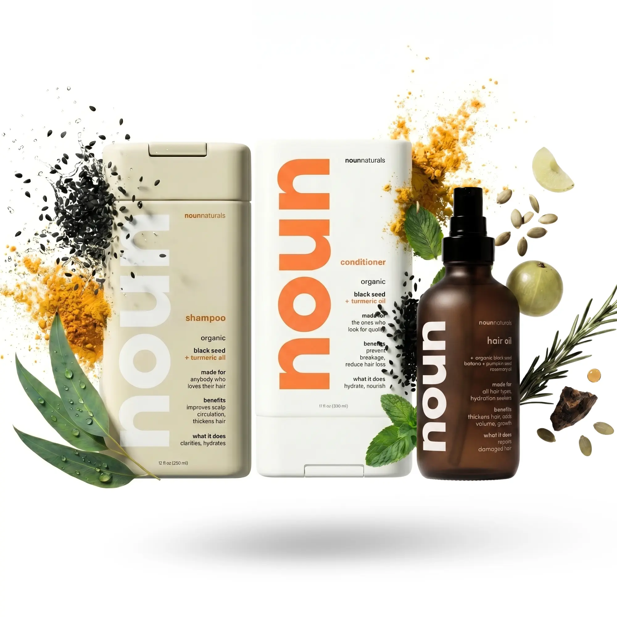 NOUN Shower Duo + Hair Oil | Shampoo, Conditioner, Hair Oil | Cleanse, Hydrate & Repair |