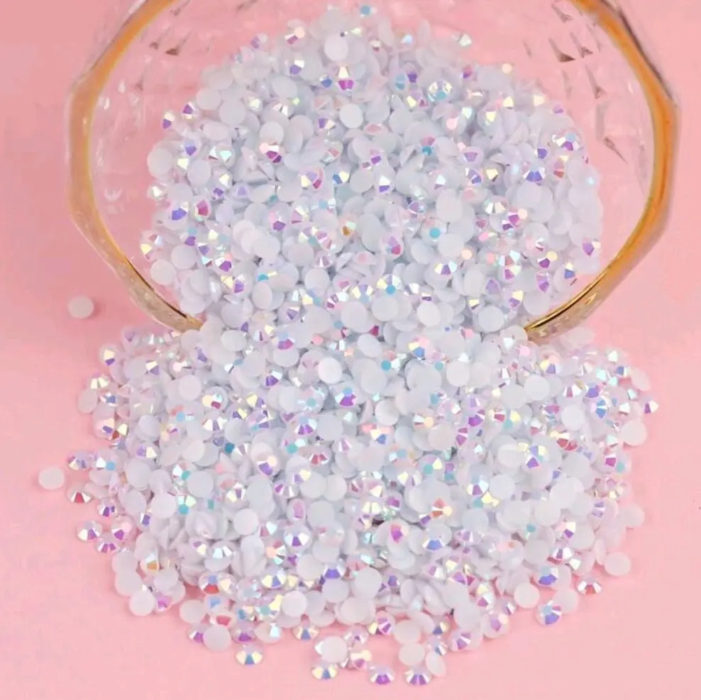 5MM 500pcs/Bag Jelly AB Round Resin Non Hotfix Rhinestones Flat Back/Plastic Glue On Crystal Nail Gems Strass Glitters Flatback For Nail Art/Clothing Dress/Crafts/Cups/Bag Decoration Beads Accessories