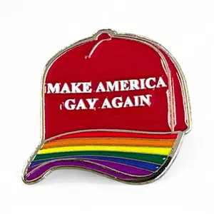 Make America Gay Again Enamel Pin Rainbow Pride LGBTQ+ Accessory Unisex 1 Inch Soft Enamel Polished Brass Butterfly Clutch Lapel Pin Hat Clip