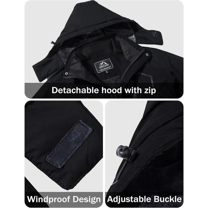 Men's Winter Ski Snow Jacket, Water-Resistant Warm Fleece-Lined Parka Raincoat with Hood & Multi-Pockets, All-Season Outdoor Functional Men's Outerwear Men's Winter Ski Snow Jacket, Water-Resistant Warm Fleece-Lined Parka Raincoat with Hood & Multi-Pockets, All-Season Outdoor Functional Men's Outerwear