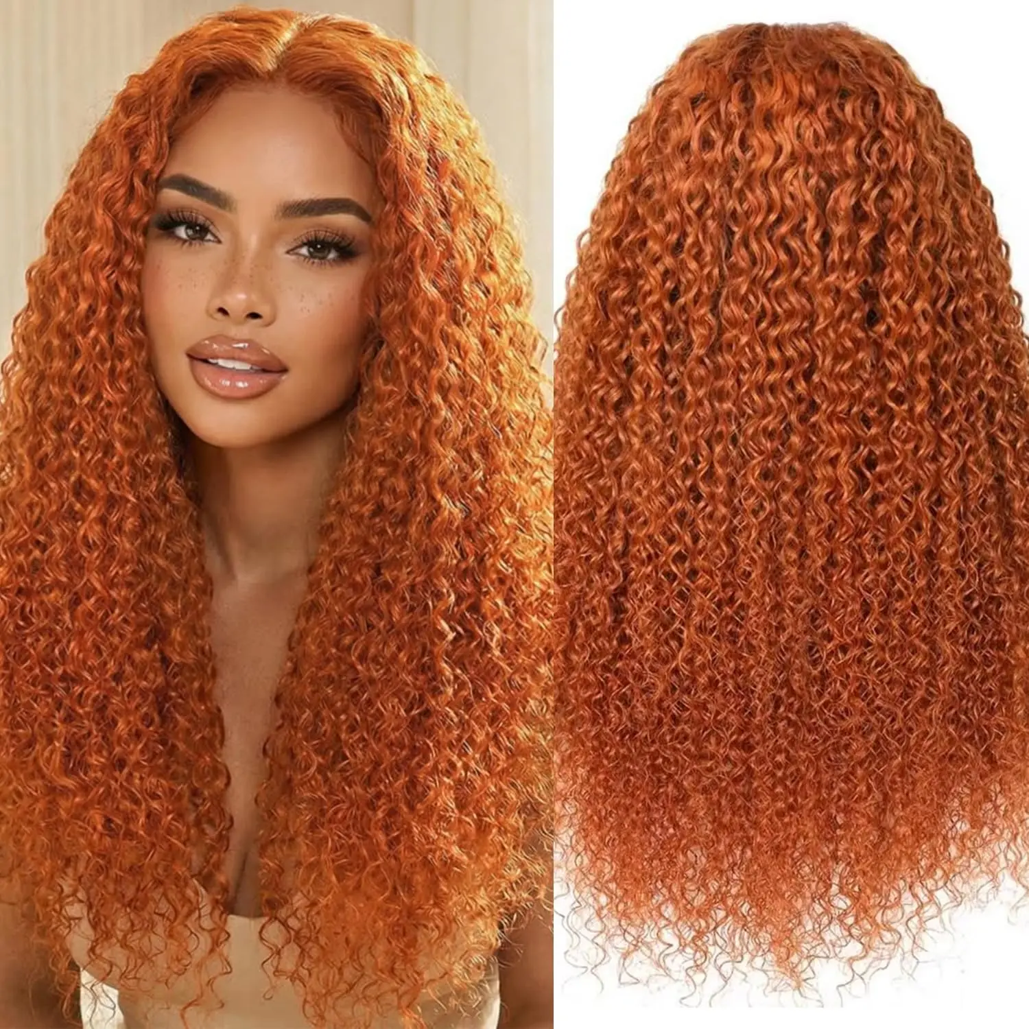 30 Inch Ginger Orange Lace Front Wigs Human Hair Deep Wave 13x4 HD Transparent Lace Frontal Curly Wig Copper Water Wigs Human Hair Burnt 350 Glueless Wet Wavy Colored Wig for Women