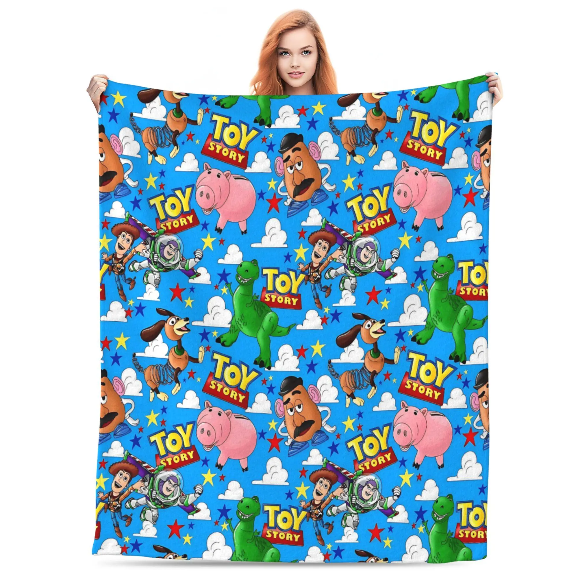 [SummerVibes] DISNEY CLASSIC Toy Story Fleece Throw Blanket – Cartoon Design with Stars and Clouds, Soft Cozy Blanket, Perfect for Bed, Couch or Travel