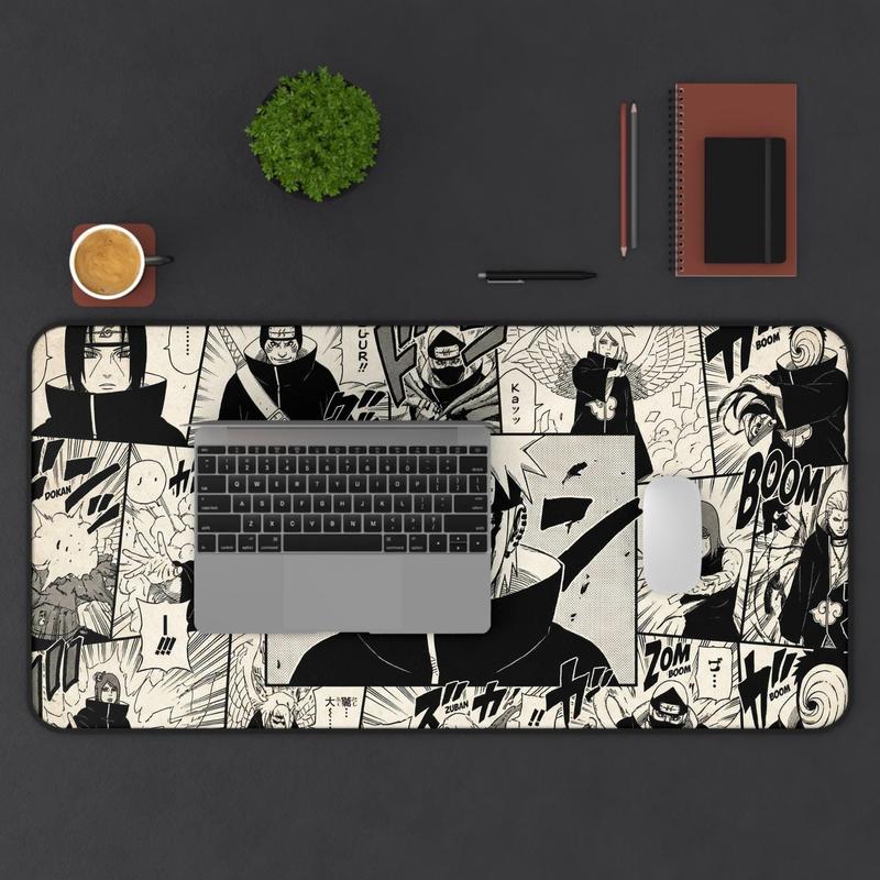 [ SALE UP 45% - ANIME DESK MAT ] Akatsuki Manga Panels Desk Mat | Black & White Anime Style