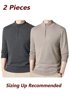 Men's 2-Pack Half-Zip Stand Collar Sweaters, Soft Skin-Friendly Fabric, Anti-Pilling, Windproof, Casual Fall & Winter Wear