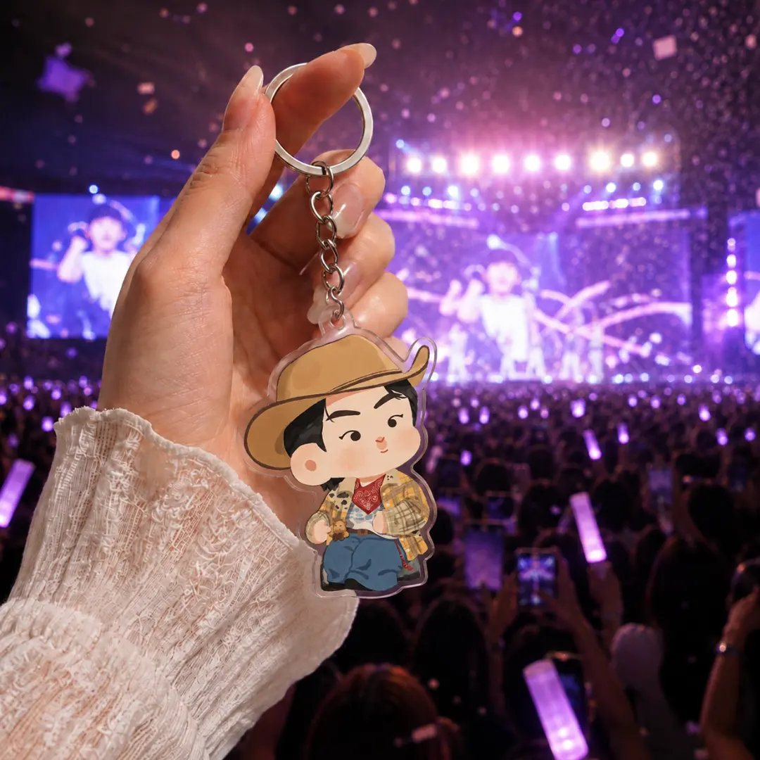 Cowboy J Inspired Keychain, KPOP Tour Acrylic Charm, Western Style Bag Accessory, Cute Collectible Gift for Music and Concert Fans