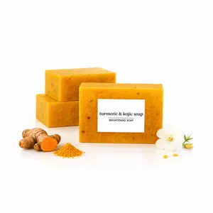 Lemon Turmeric-Kojic Acid Soap Bar - Natural Organic Whitening Brightening Cleanser for Normal Skin, Face & Body Care Turmeric Bar Soap