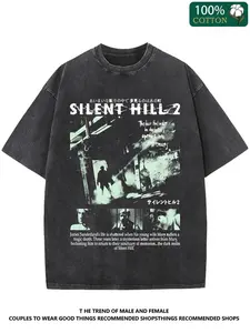 valentine shirts Silent Hill 2 Graphic Print T-Shirt, 100% Cotton Crew Neck Tee, Casual Short Sleeve Knit Fabric Top for Men, All-Season Regular Fit Streetwear