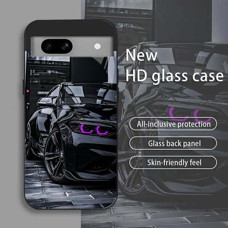 Black Racing drop-resistant glass phone case suitable for [Google Pixel 7] protective film full cover protective glass back panel skin-friendly feel 995