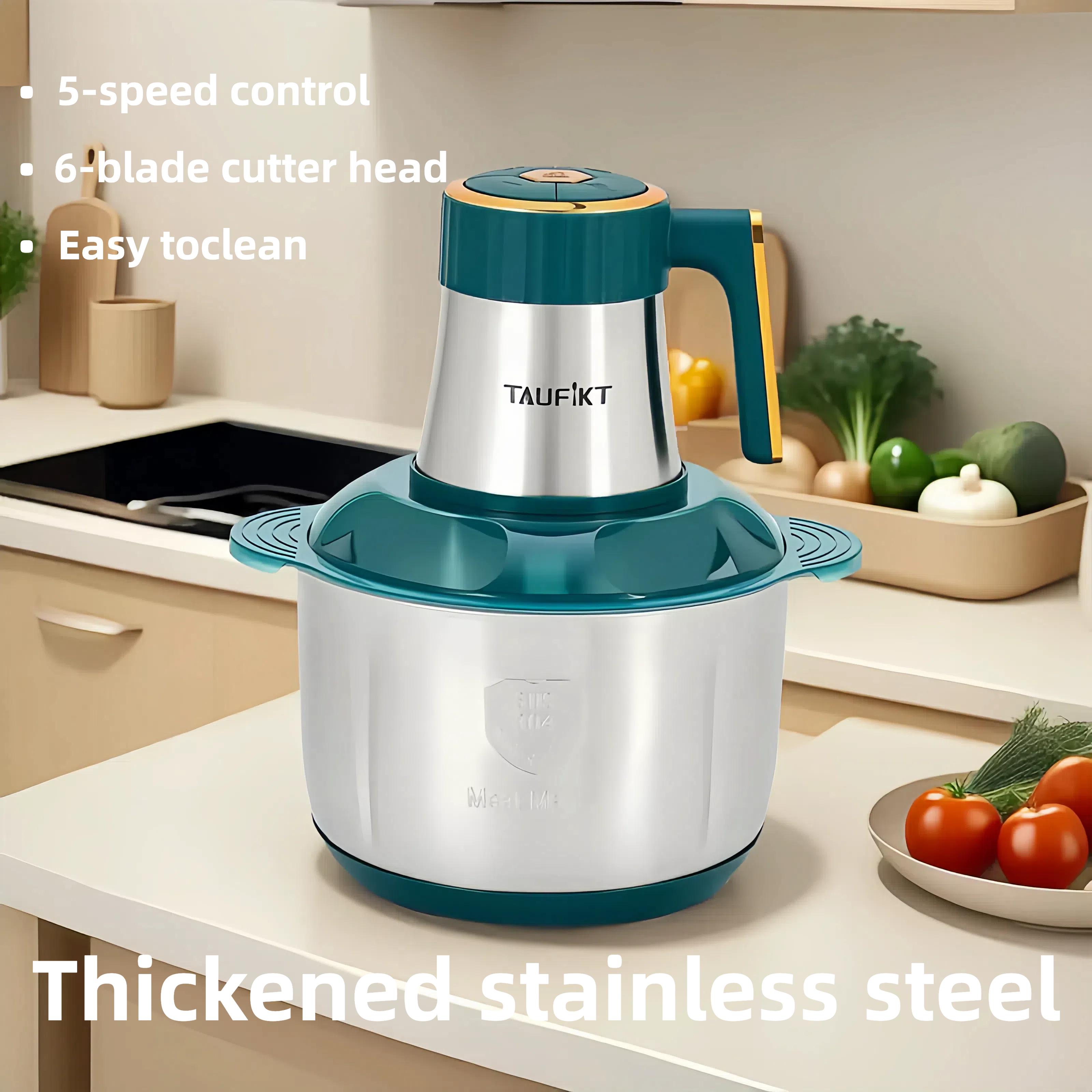 5L Food Processor & Meat Grinder, Vegetable Chopper with 6 Blades, Transparent Visual Lid and Stainless Steel Bowl, Easy to Clean, Dishwasher Safe