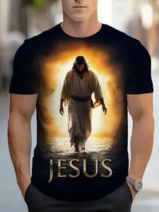 Mystery Jesus Back Printed Men'S T-Shirt - Large,, Crew Neck, Short Sleeve, Casual Version, Sublimation Design, Suitable for Daily Wear, Home, Travel and Fitness, Travel Clothing Theme T-Shirt Smooth Textured Shirttankdropprofessional clubcamouflagewhat f