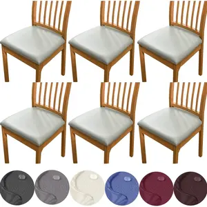 Seat Covers for Dining Chairs, 6 Pack Stretch Waterproof PU Dining Chair Seat Covers Removable Washable Chair Seat Covers with Elastic Bands,Light Gray
