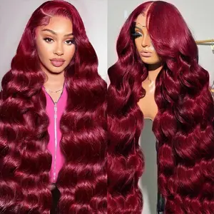13x6 HD Transparent Lace Front Human Hair Wig 99J Colored Burgundy 13x4 Body Wave Human Hair Lace Frontal Wigs For Women