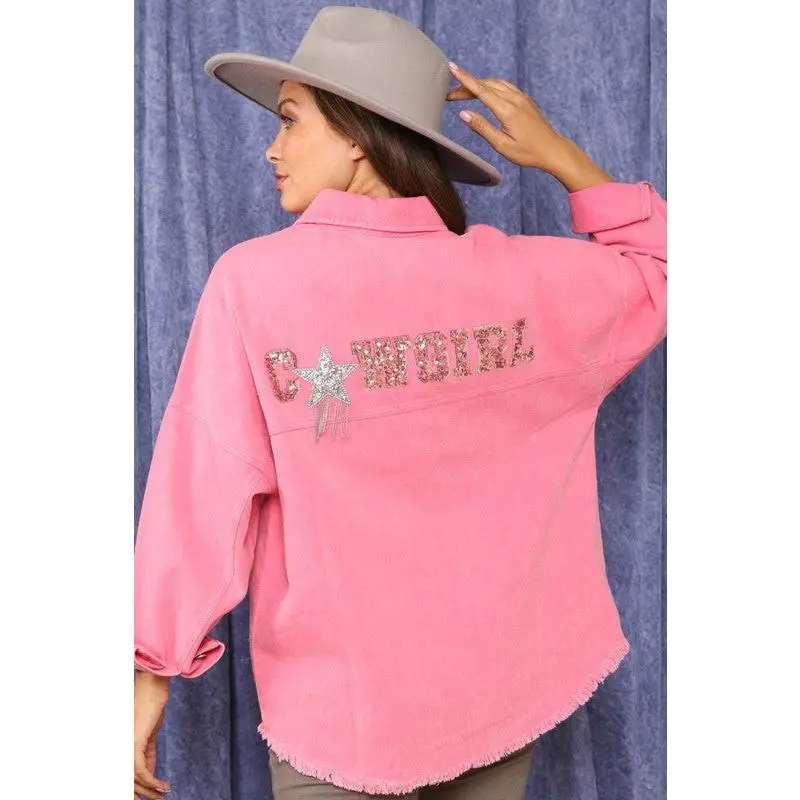 Cowgirl State of Mind Sequin Shacket in Pink