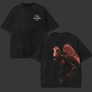 Spinosaurus Encounter – Vintage Jurassic Park Tee, Unisex Vintage Washed T-Shirt, Cotton Top Fabric Streetwear outfits Menswear Crewneck Tropical Seamless Clothes Tshirt Gamis