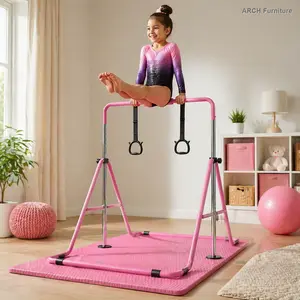 Kids' Anti-Wobble Expandable Gymnastics Horizontal Bar, Height-Adjusted Feature, Foldable Frame with Mat - ARCH Gymnastics Equipment for Home Practice,summervibes