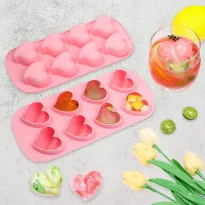 Valentine's Day Heart-Shaped Ice Cube Tray, 8-Cavity Multifunctional Chocolate Mold, Pudding & Jelly Maker, Essential Kitchen Accessory, Silicone Heart Shaped, Silicone Molds