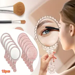 12Pcs Vintage Handheld Mirror, 9.8" L x 4.5" W Small Rose Gold Embossed Portable Princess Mirror for Classroom Princess Party Favors Travel