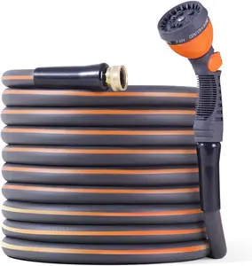 CAPHAUS Garden Hose 5/8 Inch Water Hose with 10 Spray Patterns Nozzle & 3/4 Inch NH Solid Brass Fittings, Outdoor Durable PVC Flexible Lightweight Hose Working Pressure 350 PSI for All-Weather