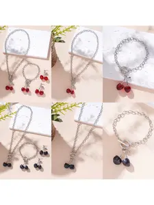 Black and red cherry pendant jewelry set - Retro OT clasp collar earrings for ladies