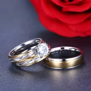 3-Piece Couple Rings Set – 2 Women + 1 Men, 18K Gold Plated, Wedding & Engagement Ring, Valentine & Christmas Gift
