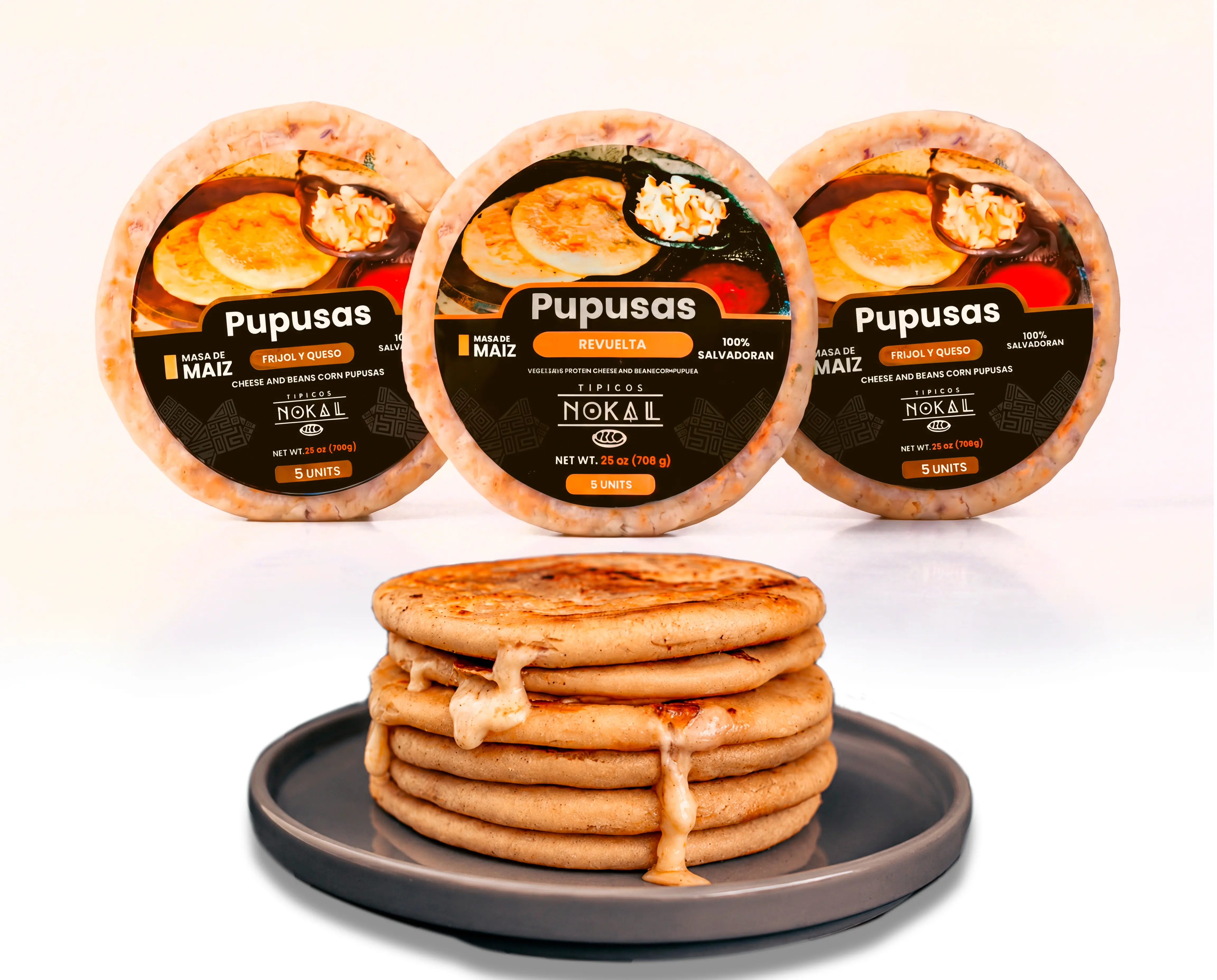 Typical Nokal Pupusas Mix, 10 Bean & Cheese and 5 Soy Revuelta Pupusas, Authentic Salvadoran Pupusas, 15 Count, 75 Ounce Family Pack
