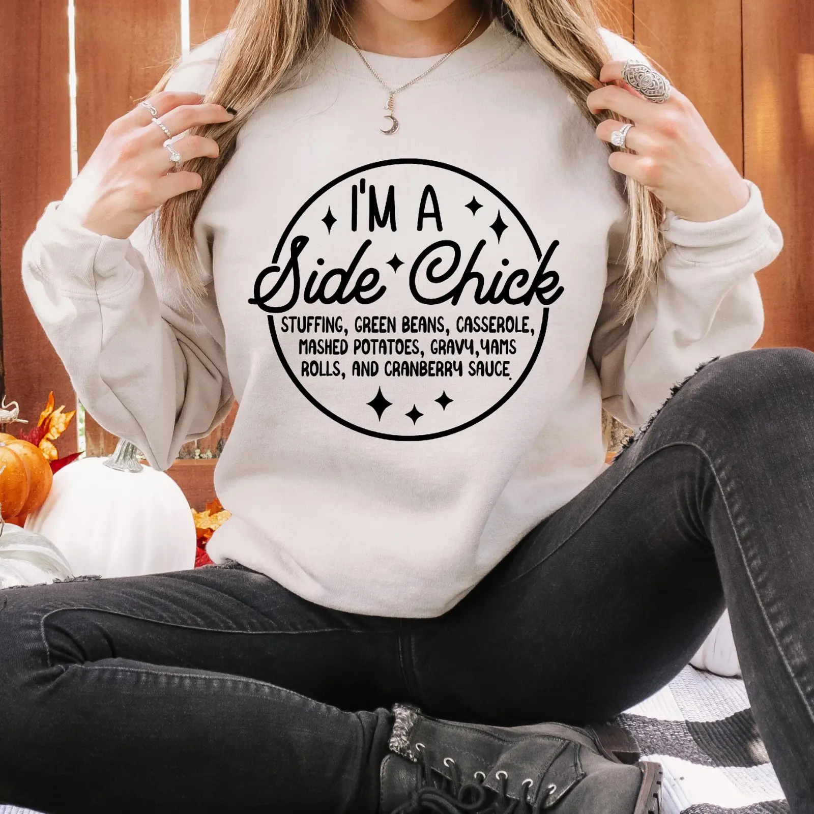 Funny Thanksgiving Sweatshirt – “I’m a Side Chick” Fall Pullover, Cute Turkey Day Graphic for Women